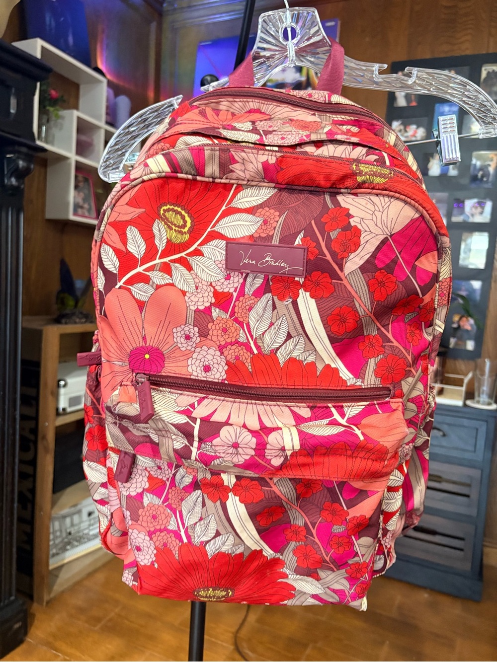 Vera Bradley Red Pink Floral Quilted Backpack